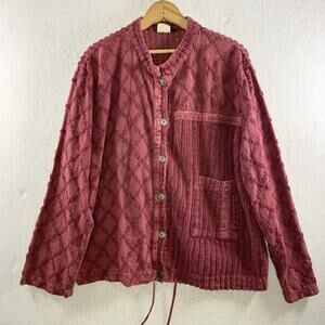 VTG Womens Textured Chenille Button Top Sz XL Boho Eclectic Indie Artsy USA